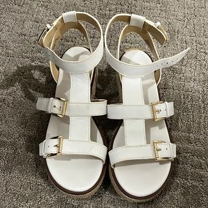 Michael lots white sandals with stewpot buckles